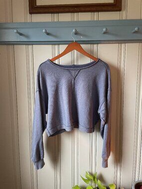 Aerie Cropped Sweatshirt Women’s S Blue Gray Long Sleeve Raw Hem Lounge Top
